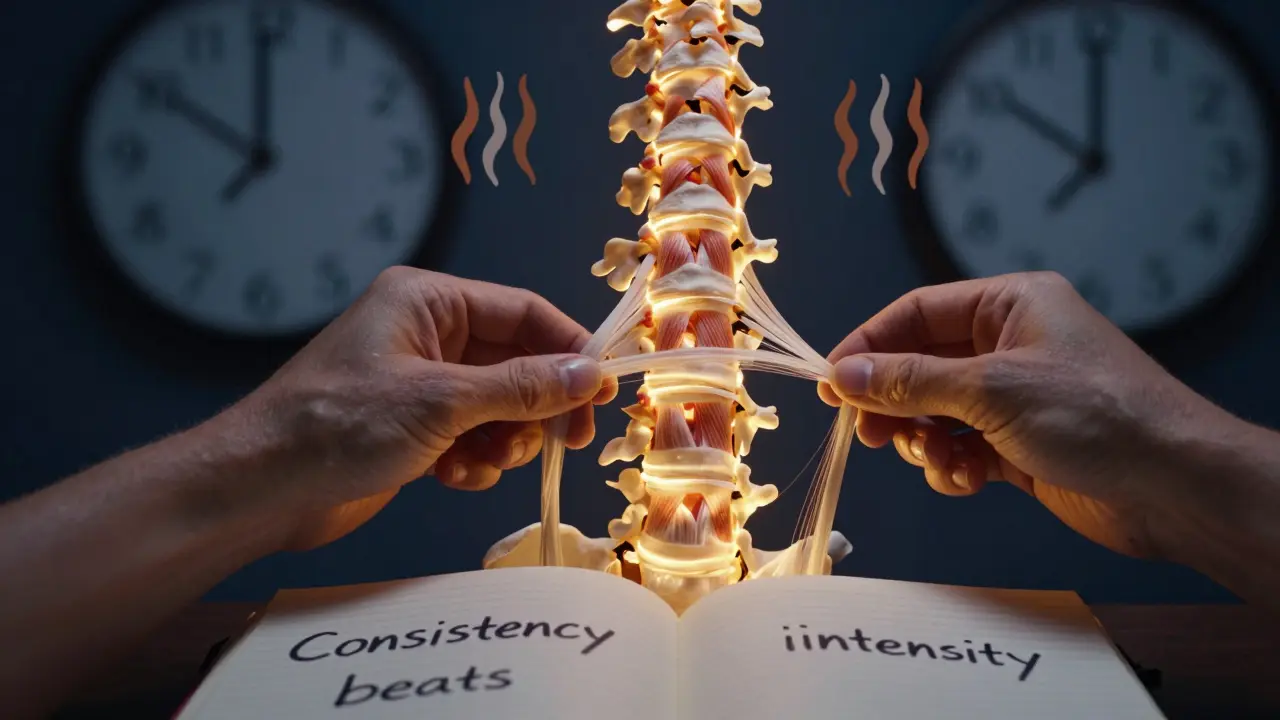 A glowing spine being gently untangled by hands, symbolizing relief from chronic tension.