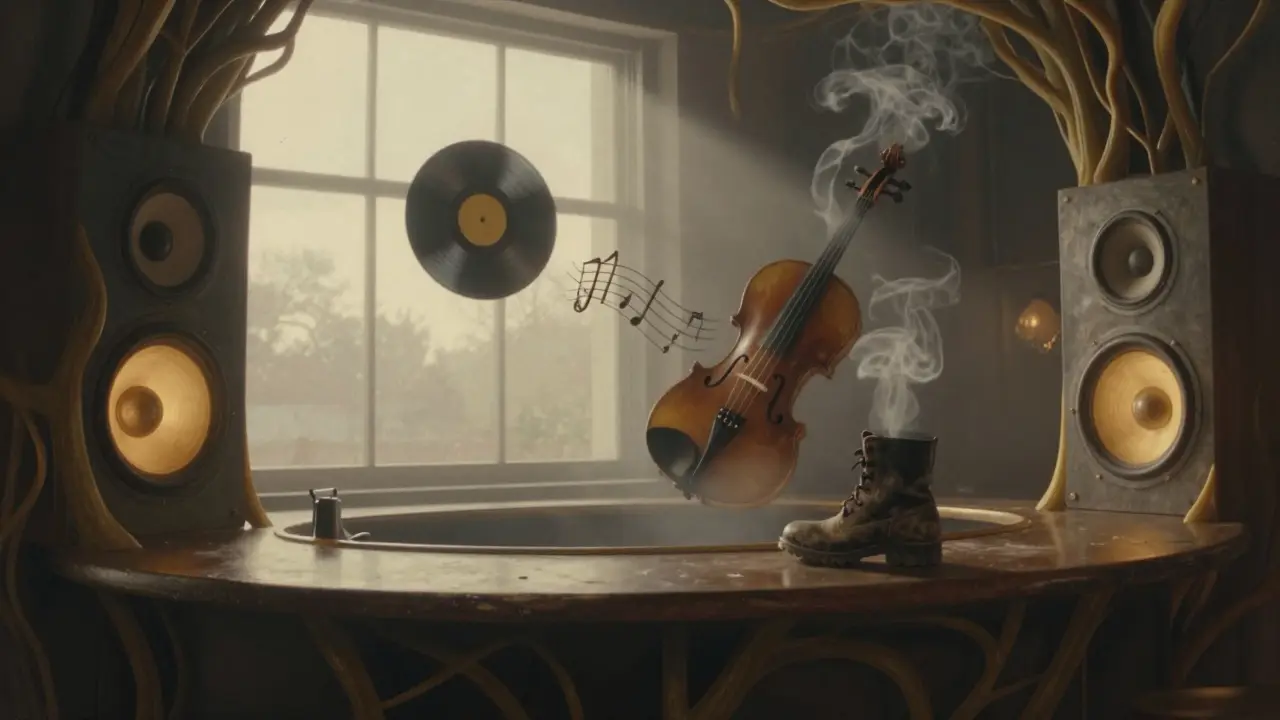 At dawn, Bobino transforms into a living space of sound and steam, with floating records and rising coffee mist.